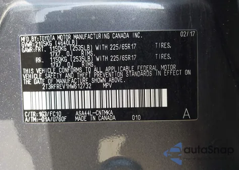 2017 Toyota Rav4 Xle from USA, damaged, VIN 2T3RFREV1HW612732